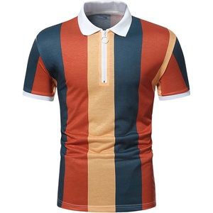 Polo à demi-zip personnalisé pour homme, rayé, imprimé, décontracté, pour le golf, à manches courtes, sublimation - Product Image 1