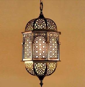 Moroccan <b>Brass</b> Hanging <b>Lantern</b> with etched pattern and gold finishing for home decoration - Product Image 4