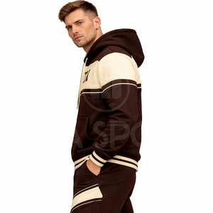 ชุดเซ็ตฮู้ดดี้แทรคสูทผ้าฝ้ายแท้ 100% สีน้ำตาลแบบซิป สไตล์สตรีทแวร์และแอธลีเชอร์ สำหรับผู้ชายและผู้หญิง  ลดราคาพิเศษ รับผลิตตามแบบ OEM - Product Image 3