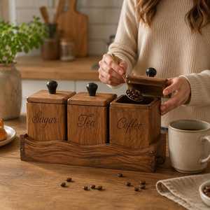 Custom logo Tea and Sugar Storage <b>Jars</b> <b>Cookie</b> <b>Jar</b> Acacia Wood Round Dry Food Storage Containers for Spices - Product Image 6