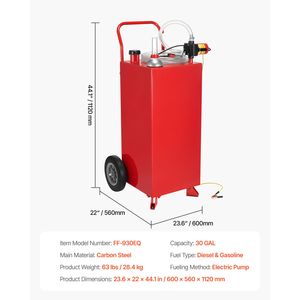 Serbatoio Carburante da 30 Galloni con Pompa Elettrica, Flusso Massimo 32L/min, Serbatoio Diesel con 2 Ruote, Tubo da 10 Piedi, Pompa Carburante e Componenti - Product Image 3