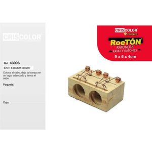 Trappola per Topi in Legno Criscolor Roeton 9x6x4cm con Doppio Foro per il Controllo dei Roditori - Product Image 1