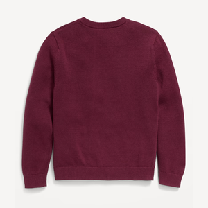 เสื้อสเวตเตอร์คอวีถักสีแดงเบอร์กันดีสำหรับนักเรียน พร้อมโลโก้ปัก - Product Image 3