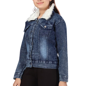 Chaqueta Vaquera de Mujer de Alta Calidad con Cuello de Piel Sintética, Algodón Lavado a la Piedra, Corte Casual, para Otoño, Largo Regular, Cierre con Botones - Product Image 5