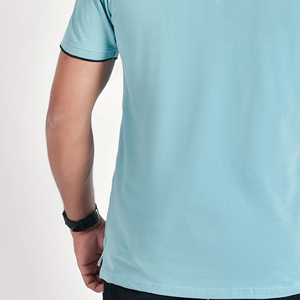 Men's Light Blue <b>Half</b> Sleeve Jersey <b>Button</b> Solid Color Casual Breathable Knitted 100% Cotton Quick Dry Regular Fit <b>Shirt</b> - Product Image 5