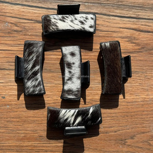 Pinzas para el pelo de piel de vaca hechas a mano, accesorios de cuero genuino personalizados, novedad - Product Image 5