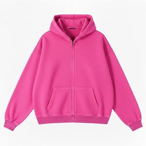 เสื้อฮู้ดซิปสีชมพูล้วนสำหรับผู้ชาย แขนยาว มีกระเป๋าจิงโจ้ - Product Image 6