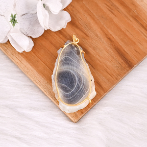 จี้หินอาเกตบราซิลธรรมชาติทรงสไลซ์ ประดับด้วยทองเหลือง - Product Image 4
