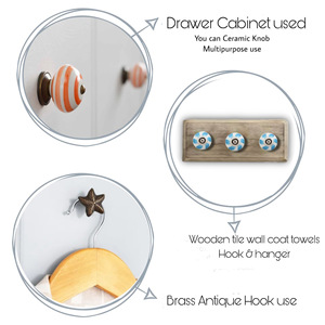 Industrial <b>White</b> <b>Strips</b> Turquoise Ceramic Knobs Drawer Cabinet Handle Pulls for Wardrobe Kitchen Bedroom Living Room Dresser - Product Image 3