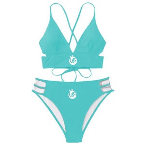 Venta al por mayor traje de baño ropa de playa de las mujeres de la sublimación de moda Bikini tendencia caliente 2025 color sólido personalizado V cut bikini - Product Image 3