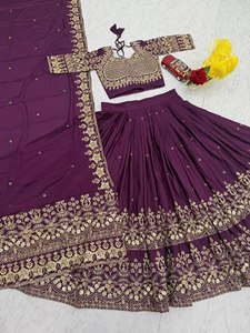 Lahenga Choli Dupatta de Faux Georgette con Bordado de Hilo y Lentejuelas, Manga Corta, Diseños VISHNU K, Tejido - Product Image 5