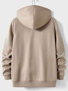 Sweat-shirts à capuche vintage en molleton de coton marron pour hommes, fermeture éclair intégrale, détails de couture minimalistes, vêtements streetwear, programme de personnalisation - Product Image 5
