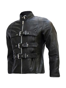 เสื้อแจ็คเก็ตหนังทรงเทรนช์คาดเข็มขัด - Product Image 1
