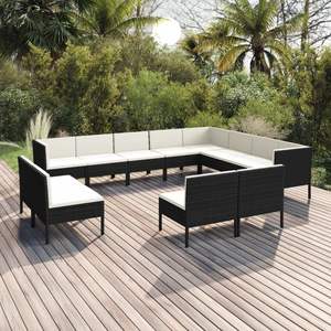 Ensemble de salon de jardin en rotin PE noir 12 pièces avec housses amovibles - Product Image 1
