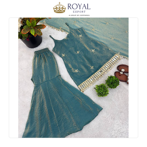 Traje Sharara de Seda Pura Fendi para Mujer, Colección de Diseñador de Ropa India para Fiestas, con Bordado de Lentejuelas, en Venta - Product Image 6