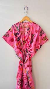 ชุดคาฟตันผ้าฝ้ายลายดอกไม้ทำมือ, ชุดเดรสยาวลายสัตว์, ไซส์พลัส - Product Image 4