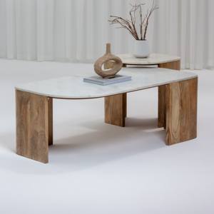 Mesa de Centro con Tapa de Mármol Vandana Zenova Sierra para Sala de Estar Moderna y Decoración Contemporánea - Product Image 1