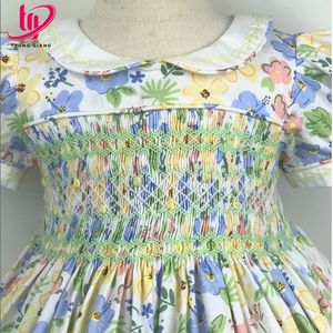 ชุดเดรสเด็กผู้หญิงแบบสม็อคขายส่ง ผ้าฝ้ายเนื้อนุ่มลายดอกไม้ เสื้อผ้าเด็กสั่งทำพิเศษจากโรงงานผลิตเสื้อผ้าเด็กในเวียดนาม - Product Image 2