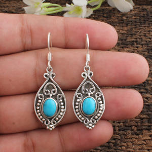 Pendientes de Turquesa Natural en Plata de Ley 925, Joyería de Piedras Preciosas Genuinas al por Mayor, para Mujer, Boda, Lujo - Product Image 1