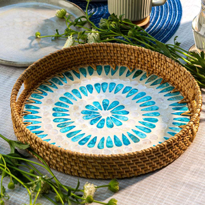 Wholesale Bulk Price Rattan Mother of Pearl <b>Tray</b> <b>Table</b> Decor for Hotel Restaurant Rattan Serving <b>Tray</b> Food <b>Tray</b> Made in Vietnam - Product Image 2