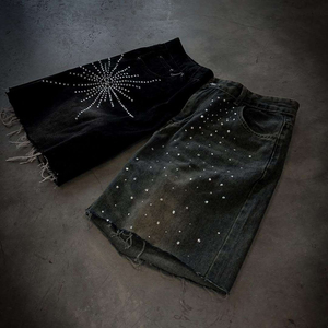 กางเกงขาสั้นวินเทจสำหรับผู้ชายกางเกงขาสั้นทำงานทรงหลวมกางเกงขาสั้นแฟชั่นสตรีทแวร์กางเกงยีนส์ทรงหลวมสำหรับผู้ชาย - Product Image 1