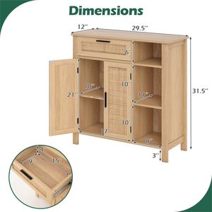 Credenza per Sala da Pranzo in Rattan Naturale con Cassetto Estraibile e 3 Ripiani Aperti Regolabili, Mobile con 3 Posizioni di Ripiano - Product Image 3