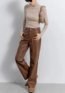 High End Genuine Leather Pants for Women 100% Sheepskin Straight Style Leg Casual Long Trousers Jeans Style Fit Pantalon Fashion - Product Image 2