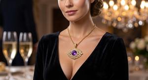 Collar con Colgante de Amatista Natural, Estilo Europeo Clásico y Moderno, Chapado en Oro de 18K, Diseño de Ojo Turco, Joyería de Compromiso - Product Image 2