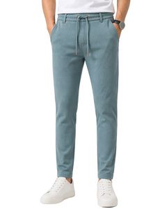 Men Dusty Blue Slim Fit Casual Jogger Pants Elastic Waist <b>Drawstring</b> <b>Trousers</b> Soft Fabric Comfortable Daily Wear Stylish Look - Product Image 1