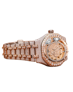 Montre de luxe pour homme en or rose sertie de diamants, avec lunette en pierres CZ, en acier inoxydable, mouvement à quartz, style hip-hop - Product Image 4