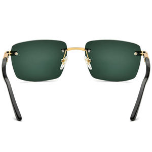 Rectangle <b>Sunglasses</b> Half Rim Gold Frame Green Polarized Lenses 100% UV Protection Unisex Adult Style - Product Image 4