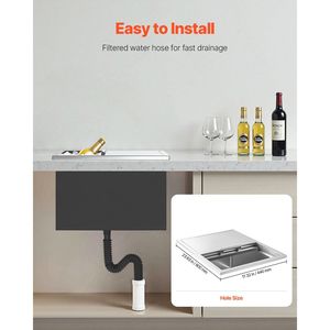 Contenitore refrigerante da incasso in acciaio inossidabile 60 cm L x 46 cm L x 33 cm H, 55 litri, con coperchio scorrevole per esterni - Product Image 5