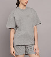 Ensemble deux pièces en coton gris pour femme, manches courtes, col rond, coupe classique, décontracté, hauts d'été, shorts au-dessus du genou, streetwear, éco-responsable