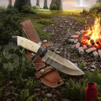 Couteau de chasse artisanal OEM personnalisé en acier D2, couteau à lame fixe avec manche en os pour le camping, l'extérieur et l'EDC, avec étui en cuir, idéal comme cadeau