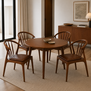 Ensemble de table à manger ronde en teck massif moderne avec 4 fauteuils pour la maison, l'hôtel, la villa, le restaurant - Product Image 2