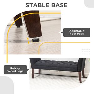 Panca Nera Imbottita per Camera da Letto e Ingresso con Design Trapuntato a Bottoni, Panca Finale per Letto con Braccioli e Gambe in Legno Massello per Soggiorno - Product Image 6