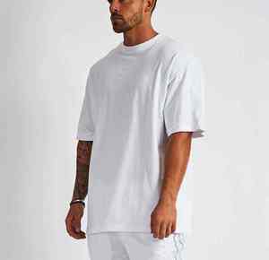 T-shirt en toile unie décontracté surdimensionné pour homme, personnalisé avec logo imprimé, 100 % coton, coupe classique, respirant - Product Image 5