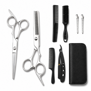 Ensemble professionnel de ciseaux de coiffure en acier inoxydable avec ciseaux à effiler, peigne et étui pour tondeuse, pour usage en salon - Product Image 1