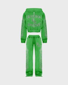 Light Blue Brand Vs State <b>Zip</b> <b>Up</b> Cropped Hoodie & Pants Set Oversized Streetwear Tracksuit. OEM Private Label Manufacturer - Product Image 3