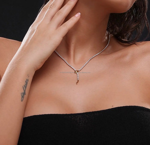 Collier lariat tennis en diamant en or jaune massif, collier ajustable en Y, cadeau minimaliste pour mariage ou anniversaire pour elle - Product Image 3