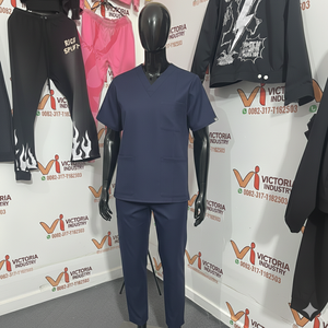 Ensemble de blouses médicales professionnelles bleu marine unisexe, plusieurs poches, col en V, uniforme d'infirmière - Product Image 3