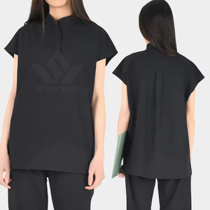Unisex Lightweight Denim Woven Two-Piece Spandex/Polyester Nurse Uniform Summer Short Sleeve Needle Detection Hospital <b>Scrub</b> <b>Set</b> - Product Image 4