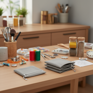 Borsa in tessuto Ilan 9x12 cm 3 pezzi Grigio Borsa portaoggetti multiuso - Product Image 3