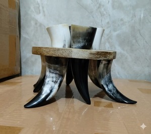 Premium Short <b>Drinking</b> Horn Set 4-Piece Viking Beer Horns with <b>Stand</b>, Eco-Friendly And Leak Free At Cheap Price - Product Image 1