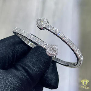 Elegant Lab Grown Diamond Lab Grown <b>Bangle</b> <b>Bracelet</b> With Pear Shaped Tips Silver Tone Statement Jewelry For Wedding - Product Image 4