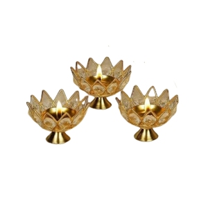 Handmade Colorful Metal Lotus Flower Brass Diya Oil Lamp Tealight Holder <b>Set</b> Of 4 for Indian Festivals Diwali Wedding Urli Decor - Product Image 3