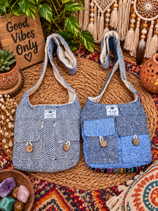 Bohemian Denim <b>Shoulder</b> <b>Bag</b> With Button Closure And Geometric Pattern Single <b>Strap</b> Cotton Lining All Seasons Use - Product Image 5