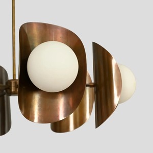 High End Quality <b>Copper</b> Chandelier With Three Globe <b>Lights</b> And Curved <b>Shades</b> For Indoor Lighting Fixtures - Product Image 6