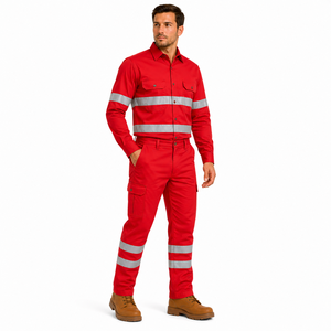 High Quality Men Reflective Safety Wear Button <b>Down</b> Shirt Cargo <b>Trousers</b> Uniform Set High Visibility Strip Workwear Uniform - Product Image 3