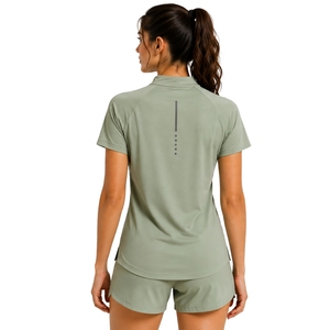 Sage Green <b>Womens</b> Half Zip Sports <b>T</b> <b>Shirt</b> <b>And</b> <b>Shorts</b> <b>Set</b> Quick Dry <b>Short</b> Sleeve Activewear Gym Fitness Running Training Outfit - Product Image 2